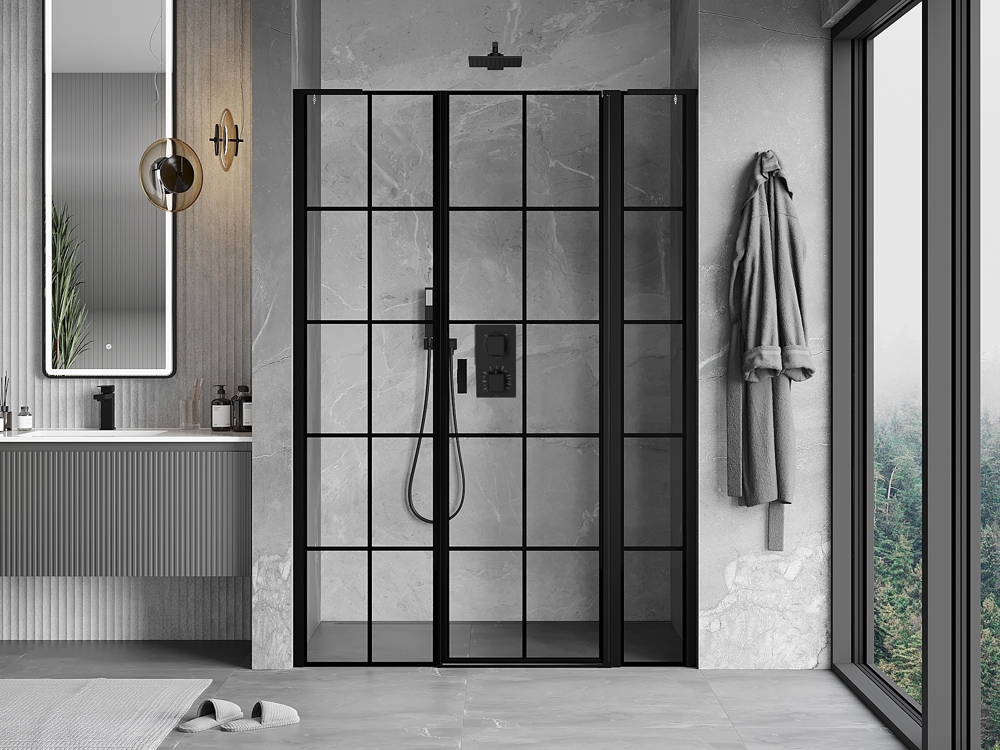 Drzwi prysznicowe w stylu loft z kratką