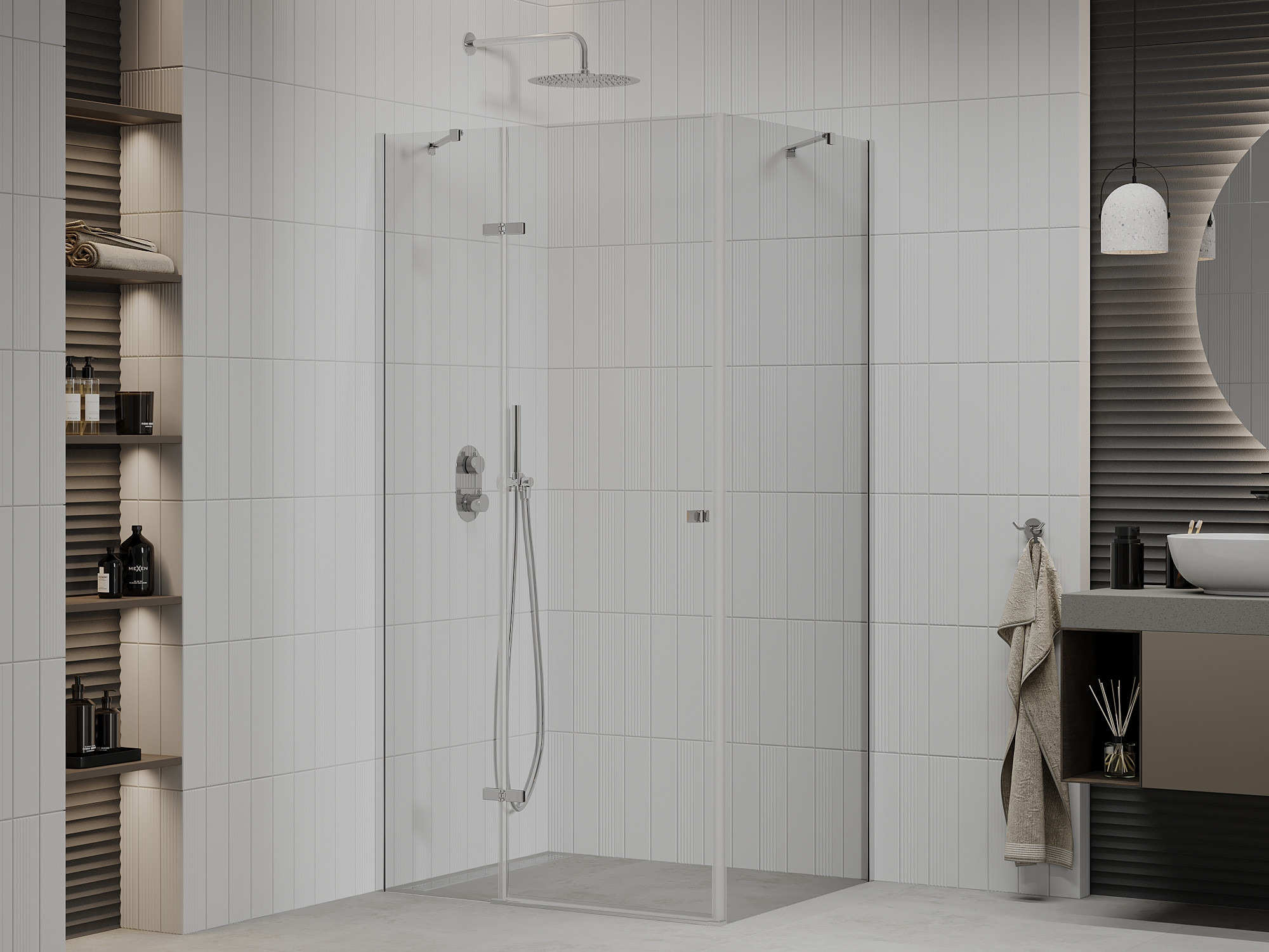 Przytulna łazienka: połączenie beżowych ścian z kabiną prysznicową